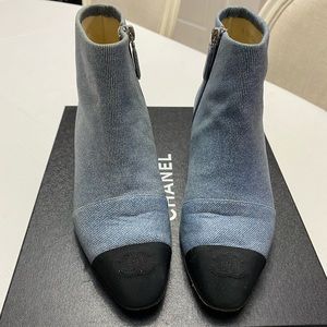 Chanel denim and black booties size 37